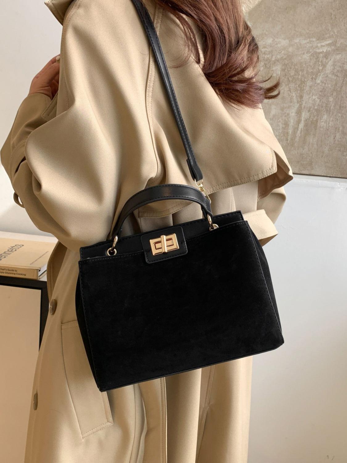 Solid Color Handbag with Removable Strap - Clothes For Her Online Store
