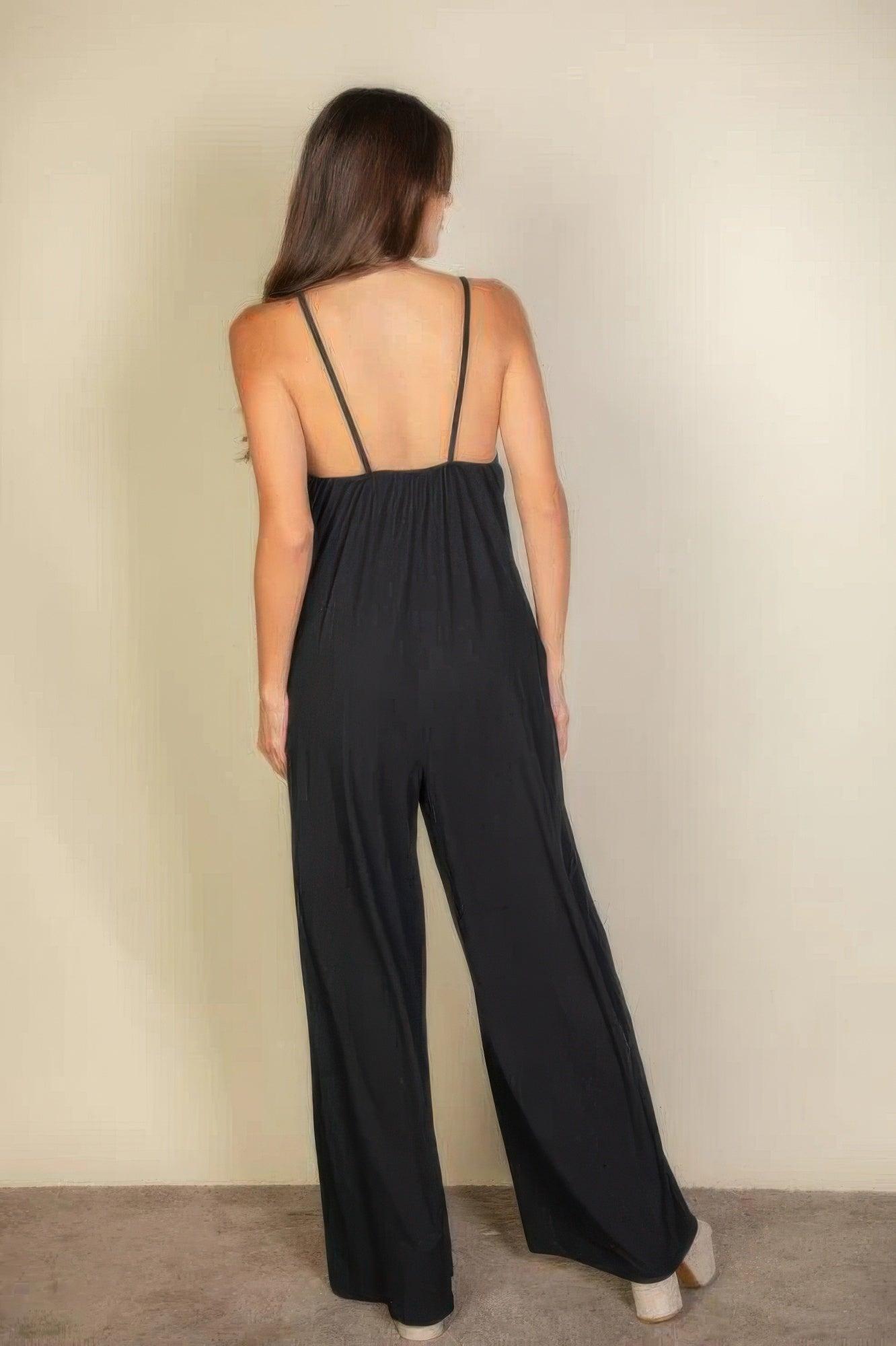 Spaghetti Strap Solid Wide Jumpsuit - Clothes For Her Online Store
