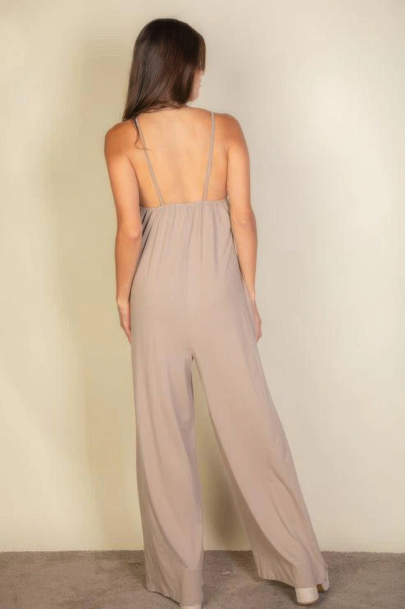 Spaghetti Strap Solid Wide Jumpsuit - Clothes For Her Online Store