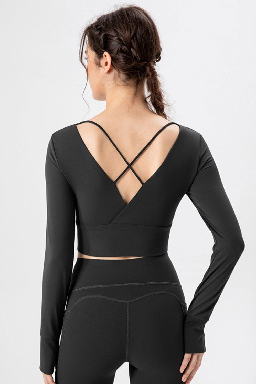 Square Neck Crisscross Active T-Shirt - Clothes For Her Online Store