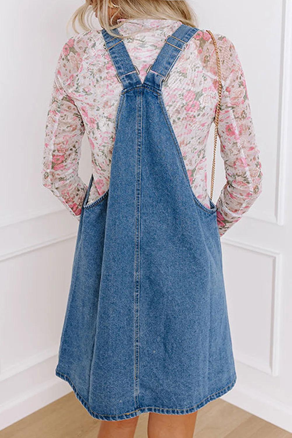 Square Neck Wide Strap Denim Overall Dress - Clothes For Her Online Store