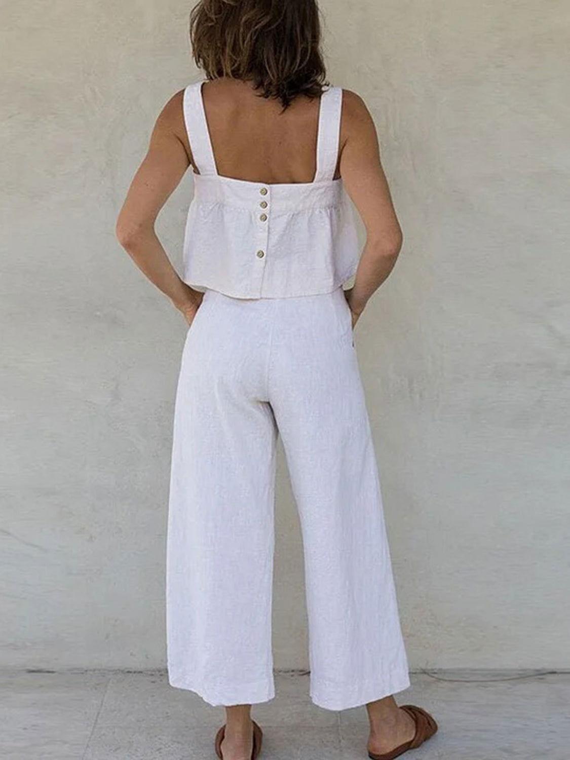 Square Neck Wide Strap Top and Pants Set - Clothes For Her Online Store