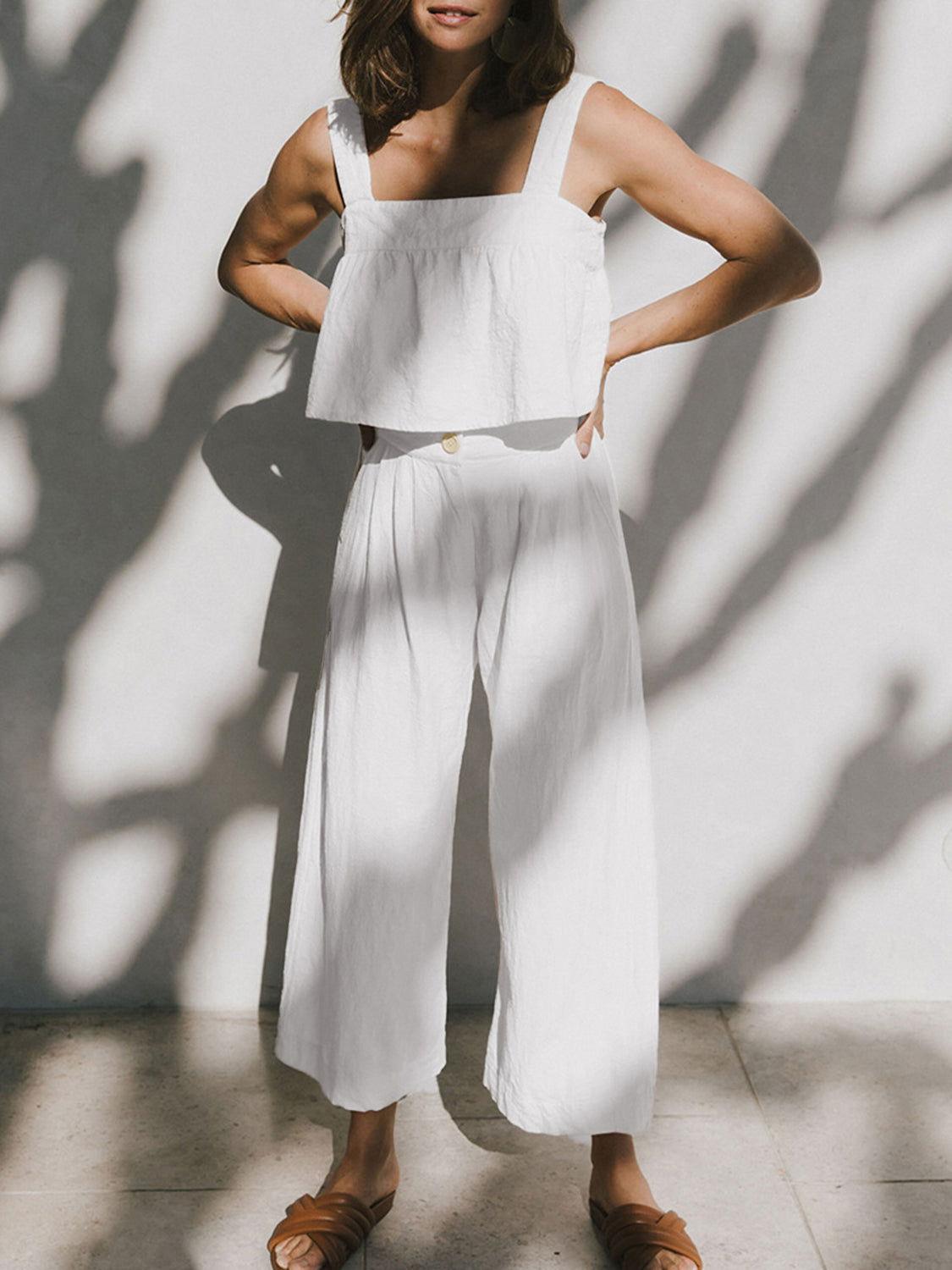 Square Neck Wide Strap Top and Pants Set - Clothes For Her Online Store