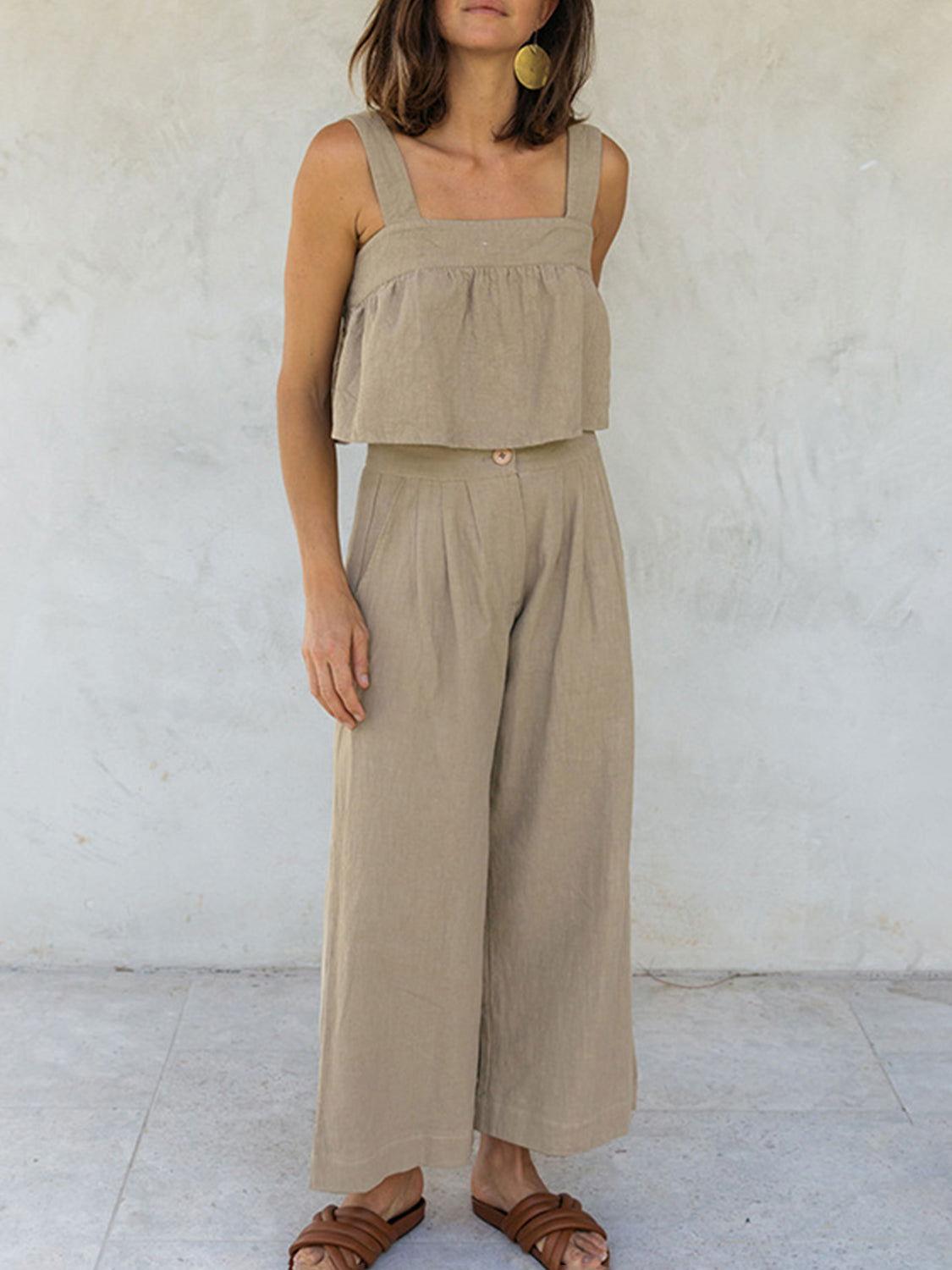 Square Neck Wide Strap Top and Pants Set - Clothes For Her Online Store