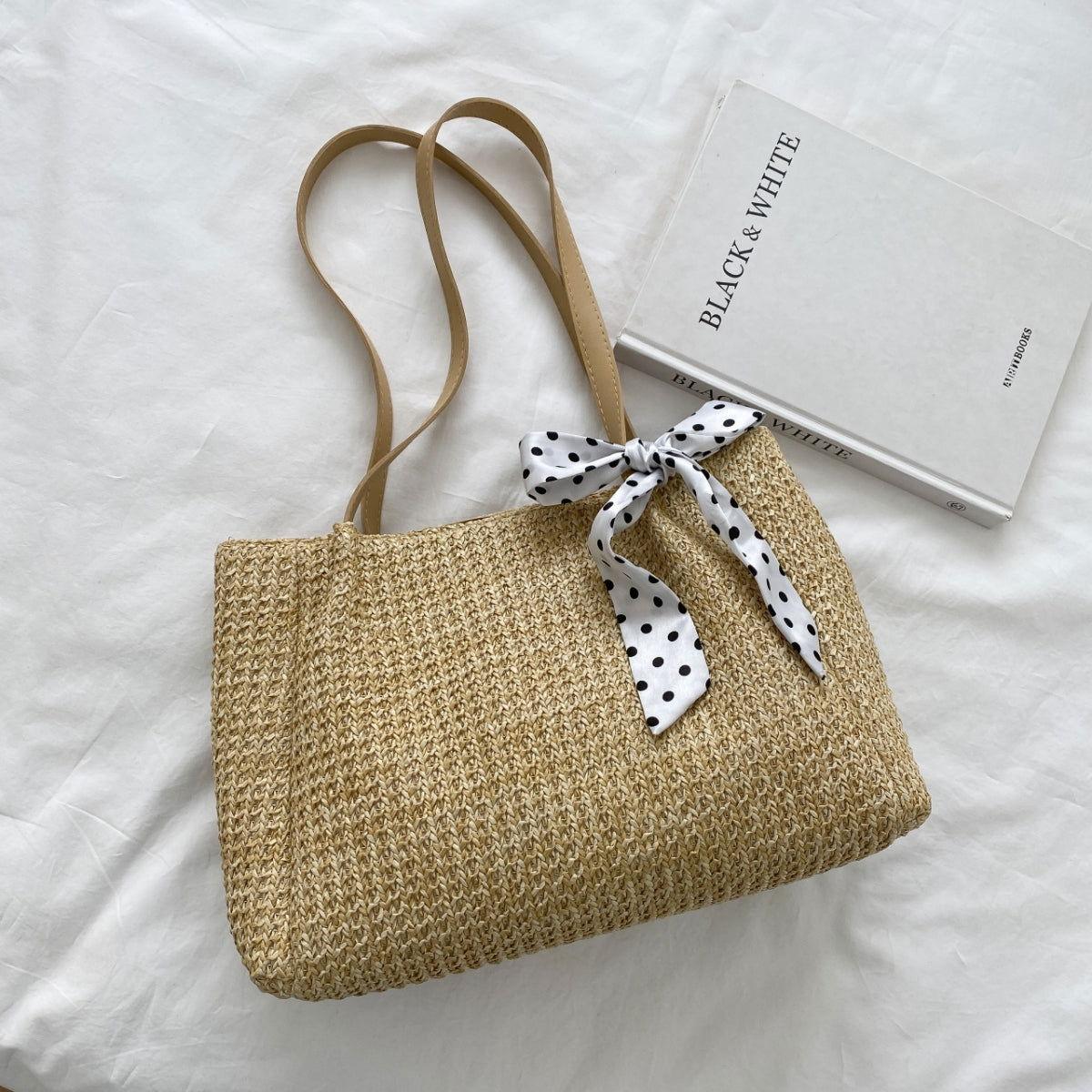 Straw Woven Leather Strap Handbag - Clothes For Her Online Store