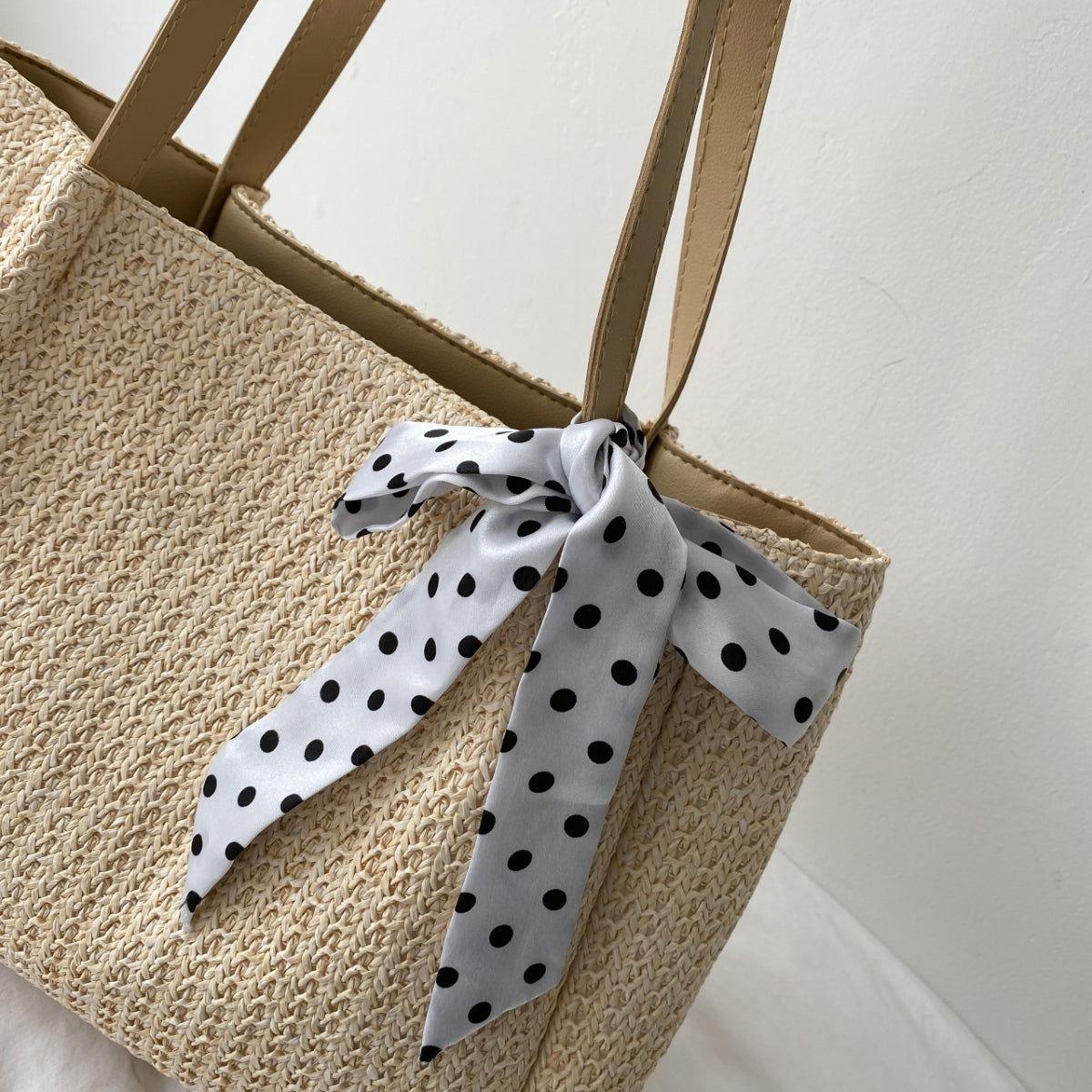 Straw Woven Leather Strap Handbag - Clothes For Her Online Store