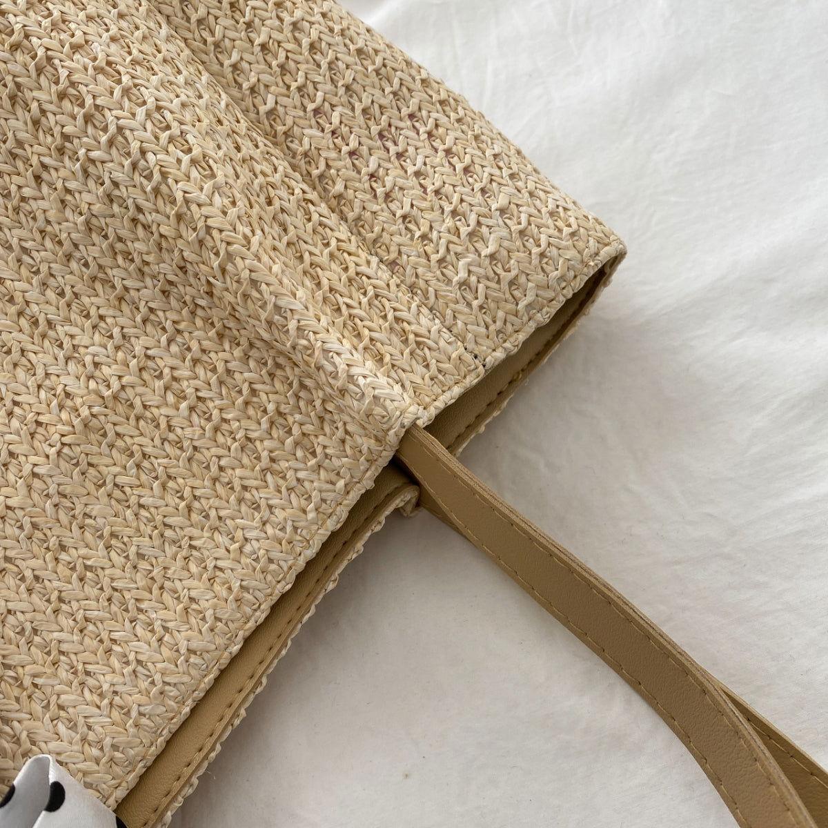 Straw Woven Leather Strap Handbag - Clothes For Her Online Store