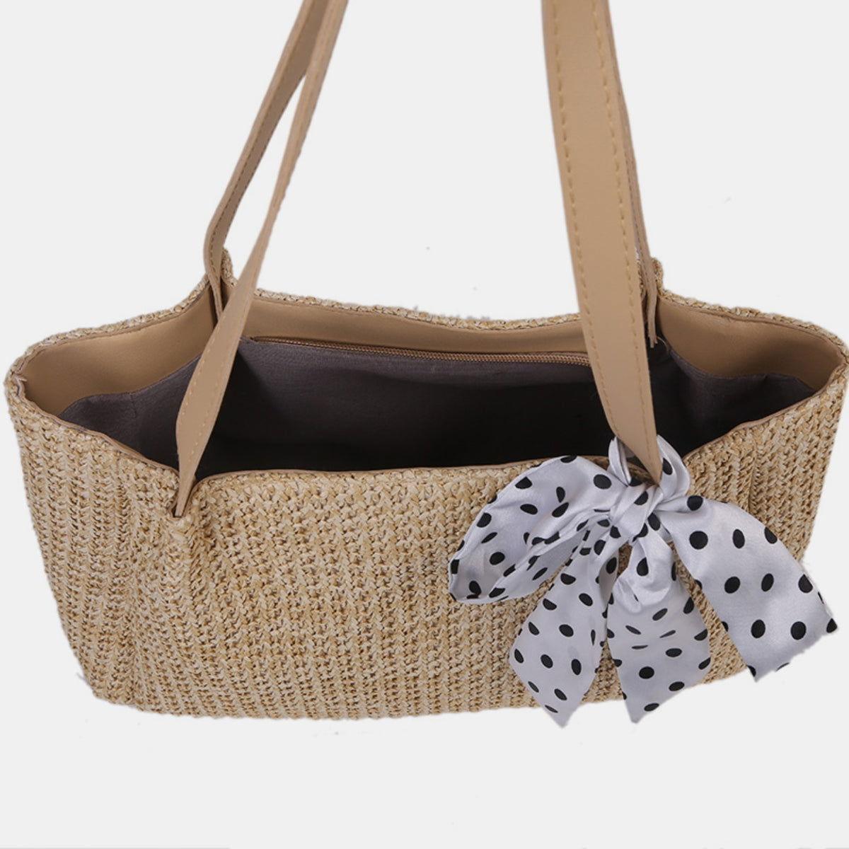 Straw Woven Leather Strap Handbag - Clothes For Her Online Store