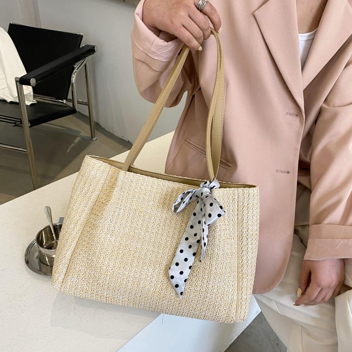 Straw Woven Leather Strap Handbag - Clothes For Her Online Store