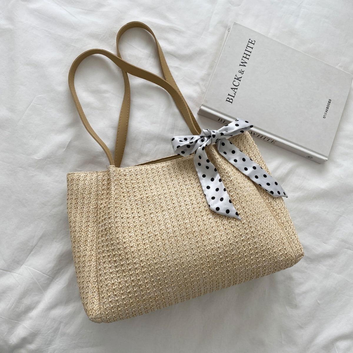 Straw Woven Leather Strap Handbag - Clothes For Her Online Store