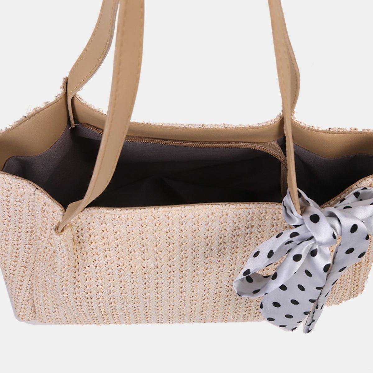 Straw Woven Leather Strap Handbag - Clothes For Her Online Store