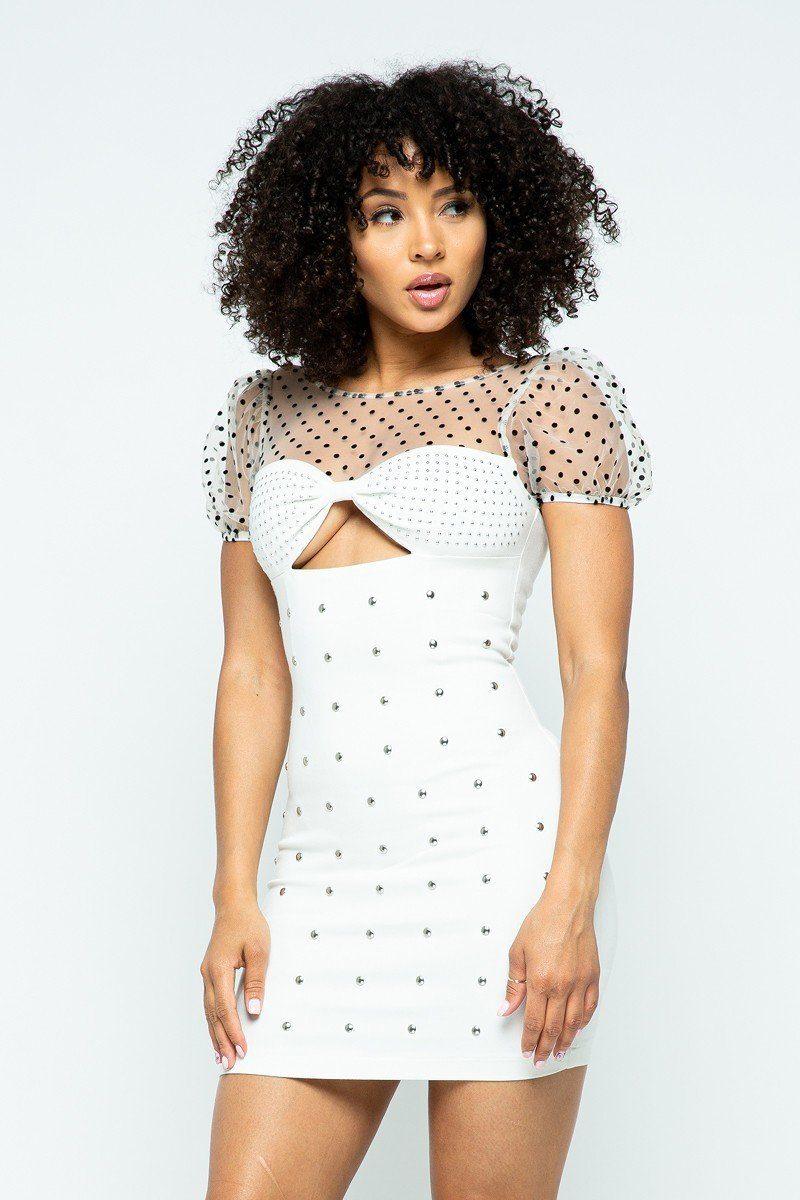 Stretchable Tight Mini Dress With Hot-fix Details And Center Back Open Zippered - Clothes For Her Online Store
