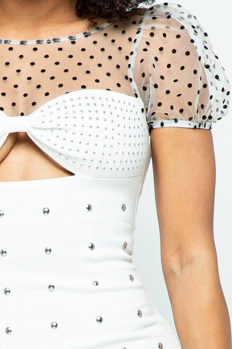 Stretchable Tight Mini Dress With Hot-fix Details And Center Back Open Zippered - Clothes For Her Online Store