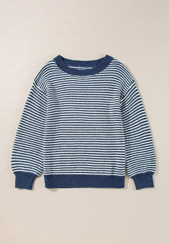 Striped Boat Neck Long Sleeve Sweater