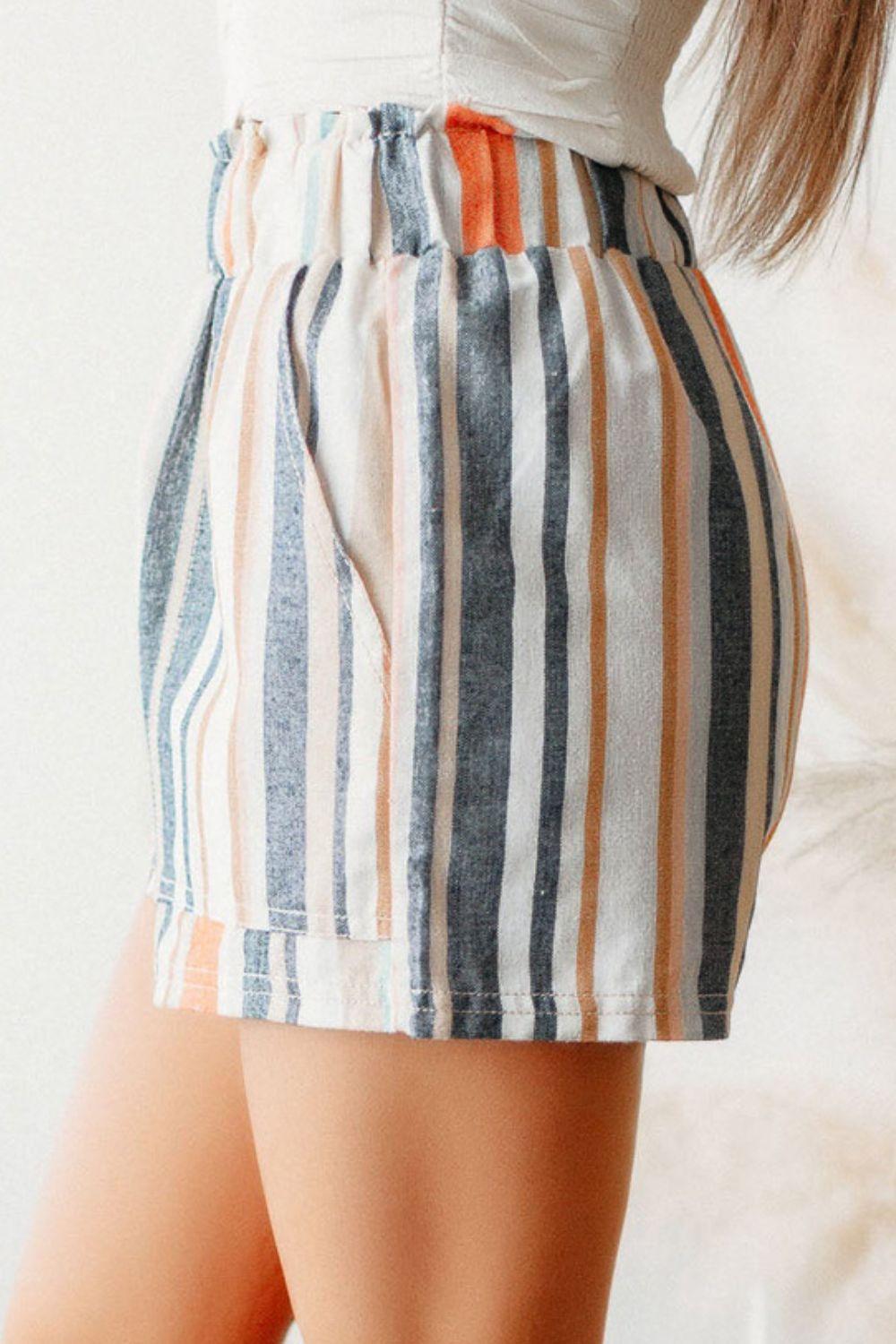 Striped Elastic Waist Shorts - Clothes For Her Online Store