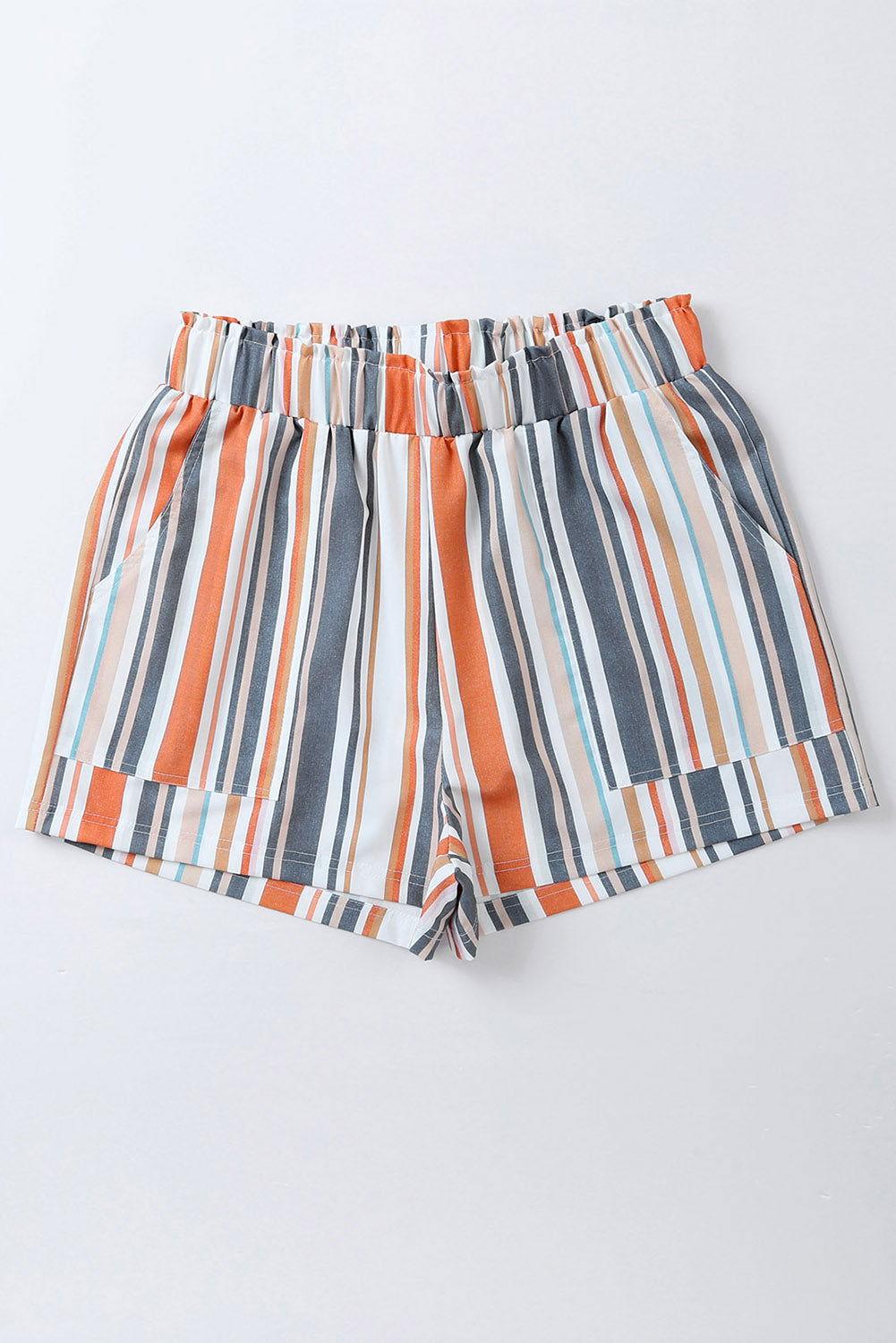 Striped Elastic Waist Shorts - Clothes For Her Online Store