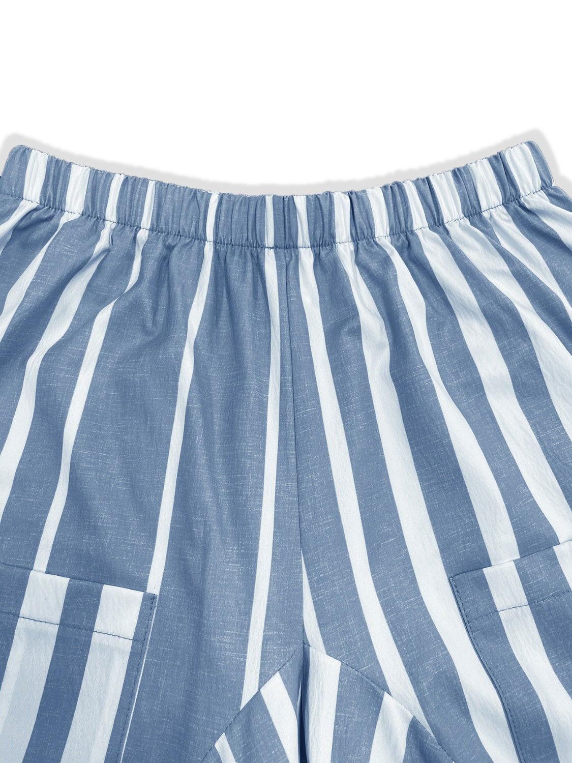 Striped Elastic Waist Wide Leg Pants - Clothes For Her Online Store