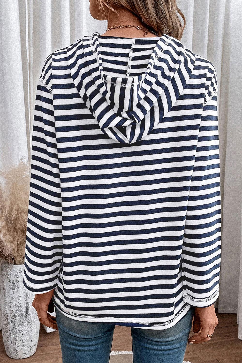 Striped Long Sleeve Hoodie - Clothes For Her Online Store