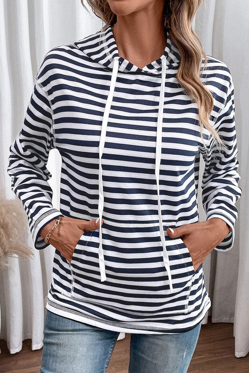 Striped Long Sleeve Hoodie - Clothes For Her Online Store