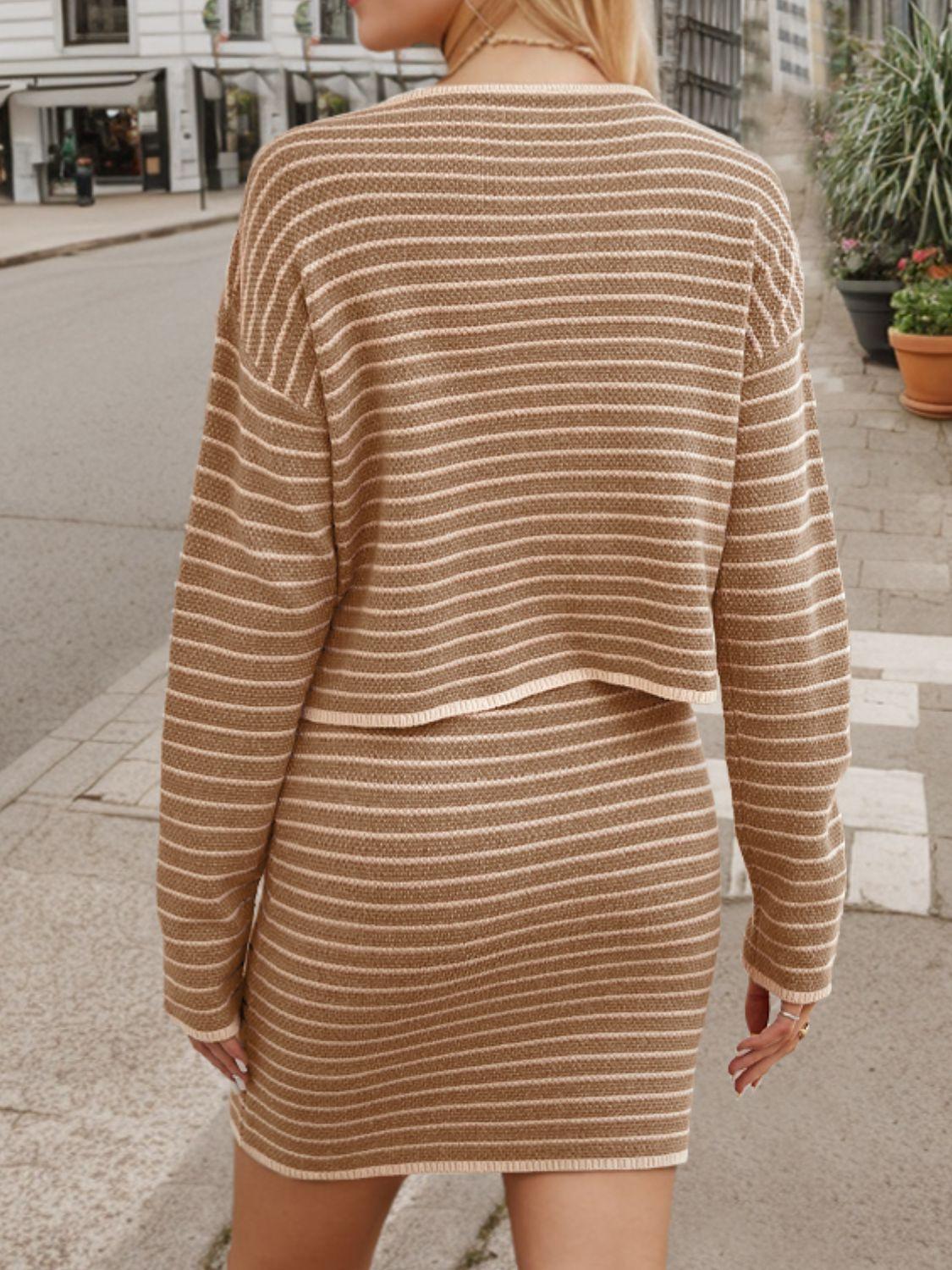 Striped Long Sleeve Top and Skirt Set - Clothes For Her Online Store