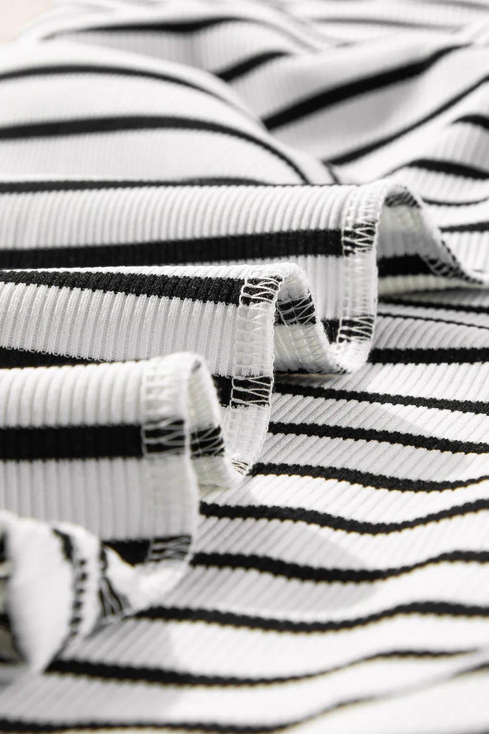 Striped Round Neck Long Sleeve Top and Shorts Set - Clothes For Her Online Store
