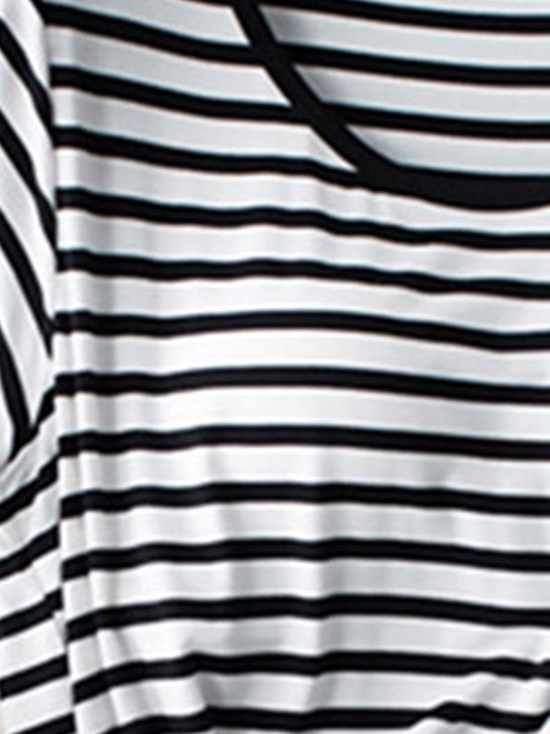 Striped Round Neck Short Sleeve T-Shirt with Bra - Clothes For Her Online Store