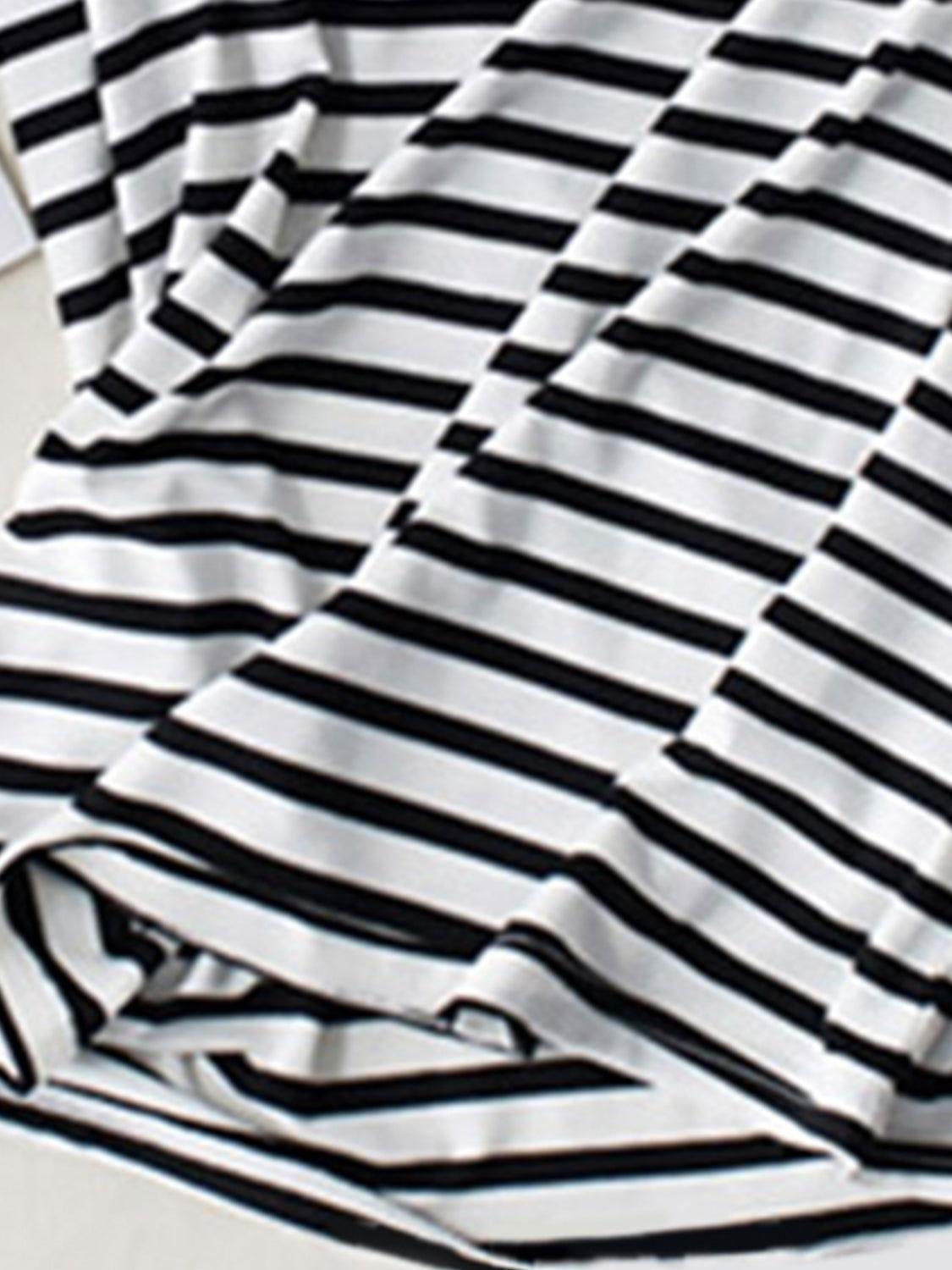 Striped Round Neck Short Sleeve T-Shirt with Bra - Clothes For Her Online Store