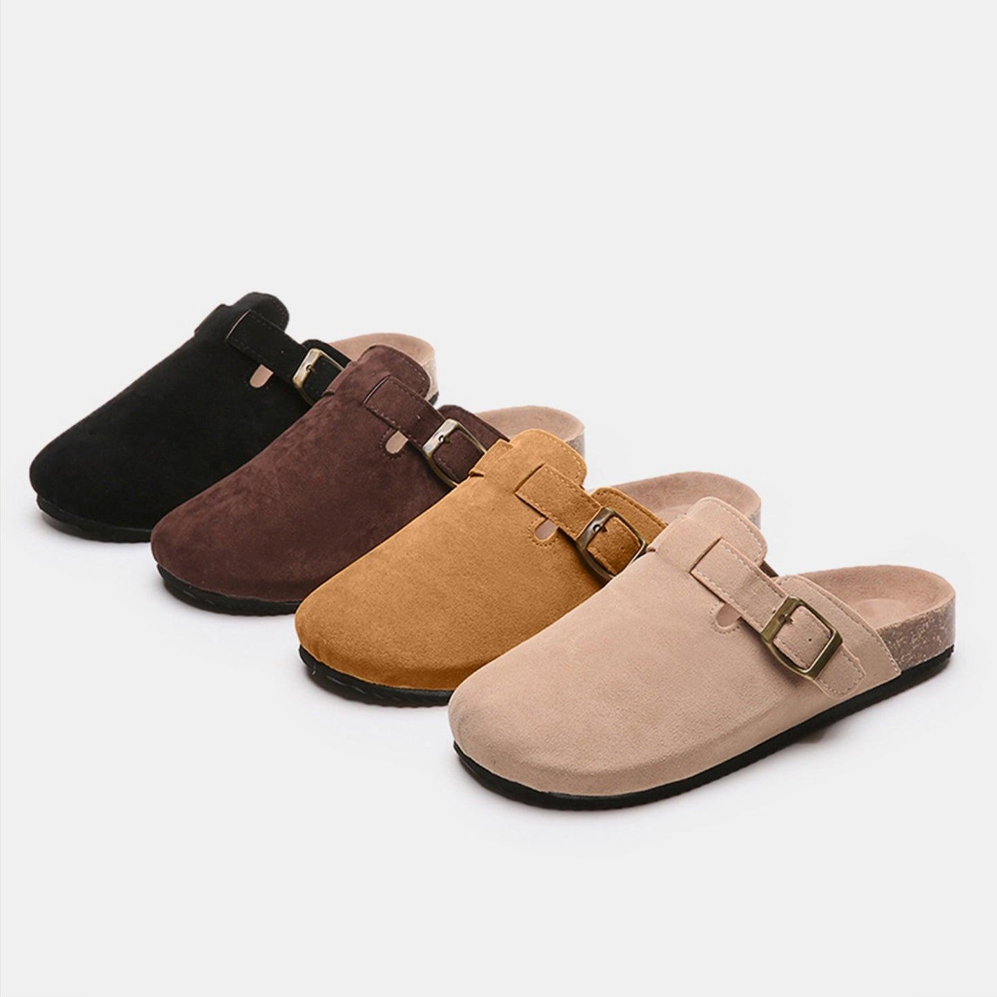 Suede Closed Toe Buckle Slide - Clothes For Her Online Store
