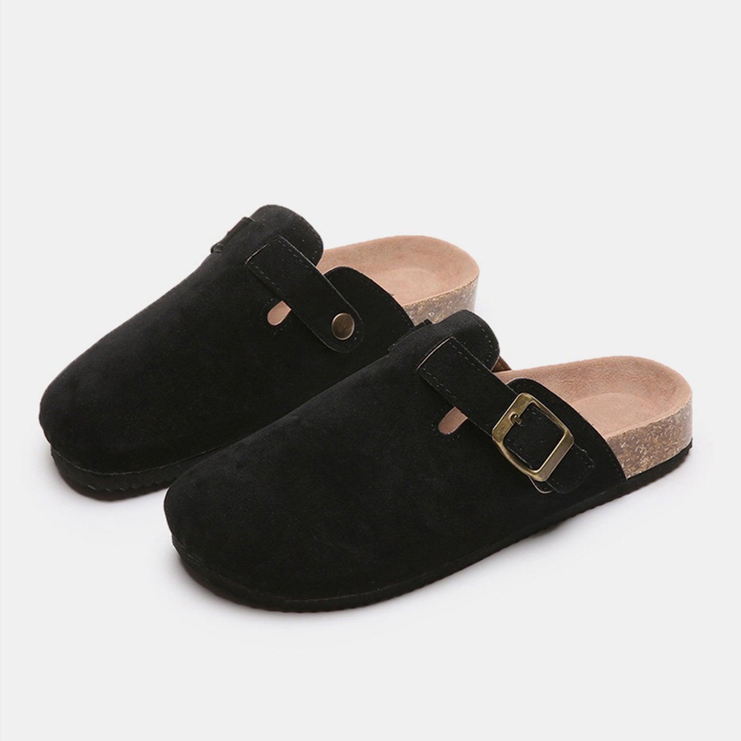 Suede Closed Toe Buckle Slide - Clothes For Her Online Store