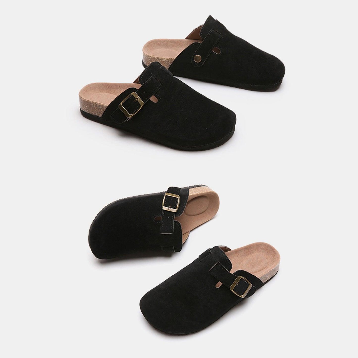 Suede Closed Toe Buckle Slide - Clothes For Her Online Store