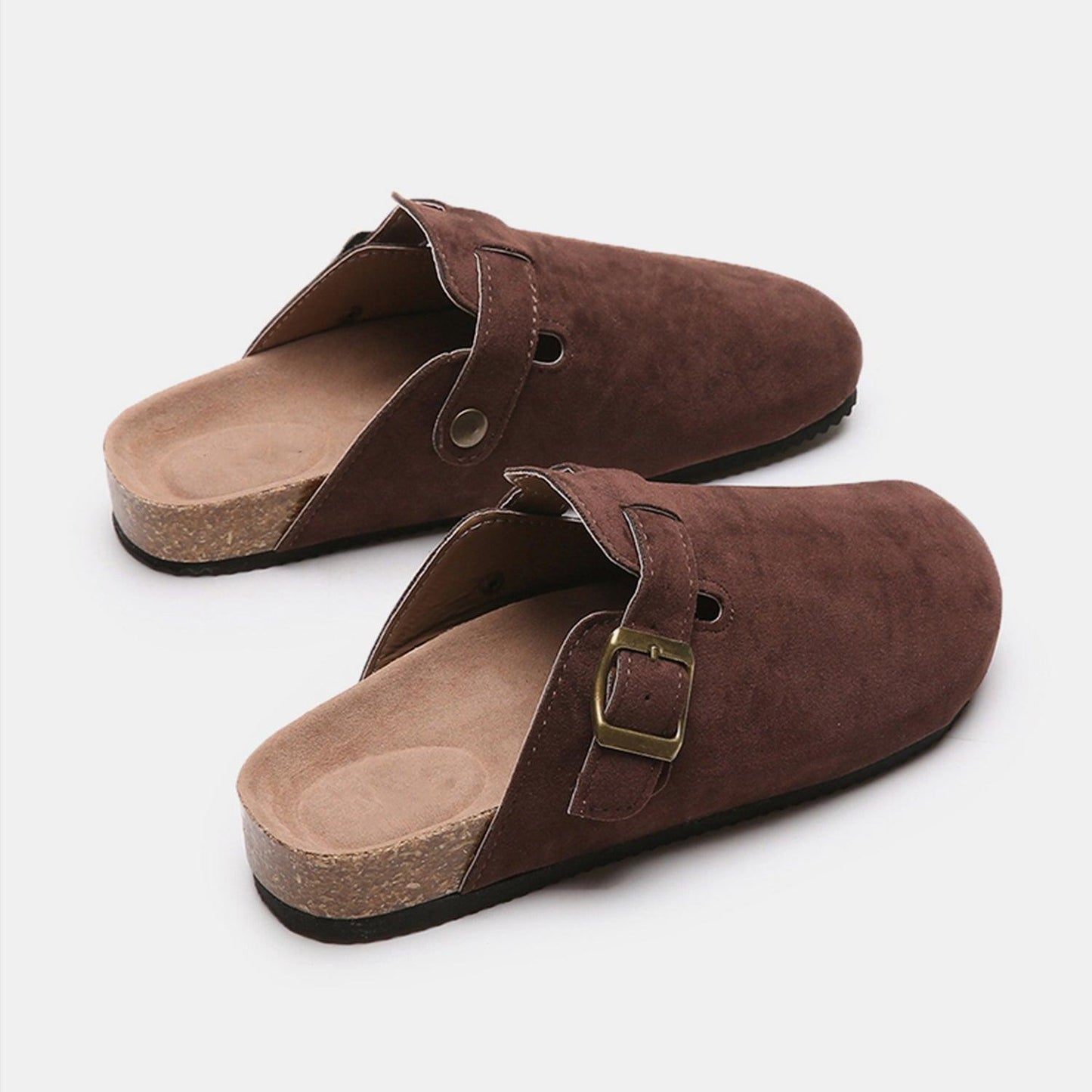 Suede Closed Toe Buckle Slide - Clothes For Her Online Store