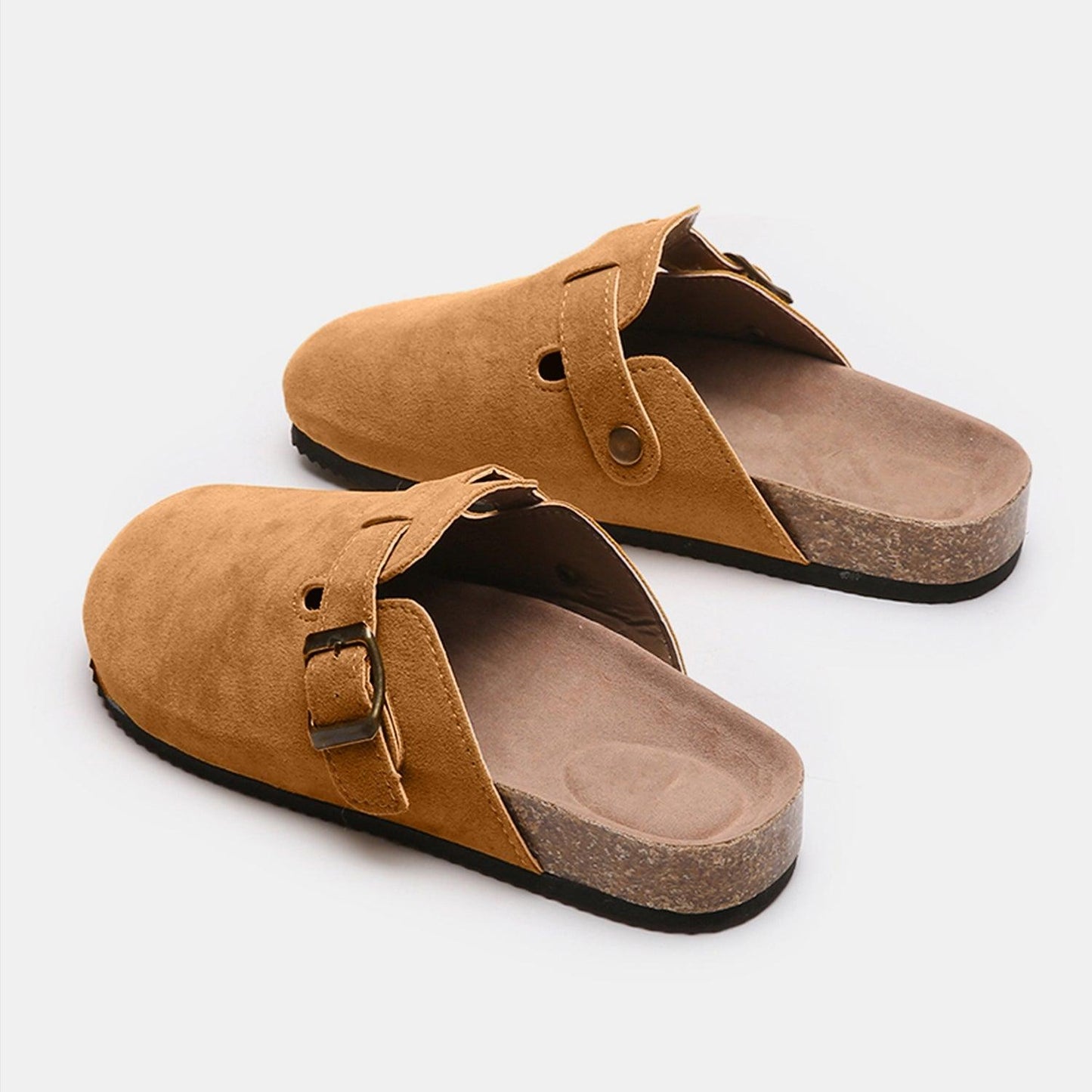 Suede Closed Toe Buckle Slide - Clothes For Her Online Store