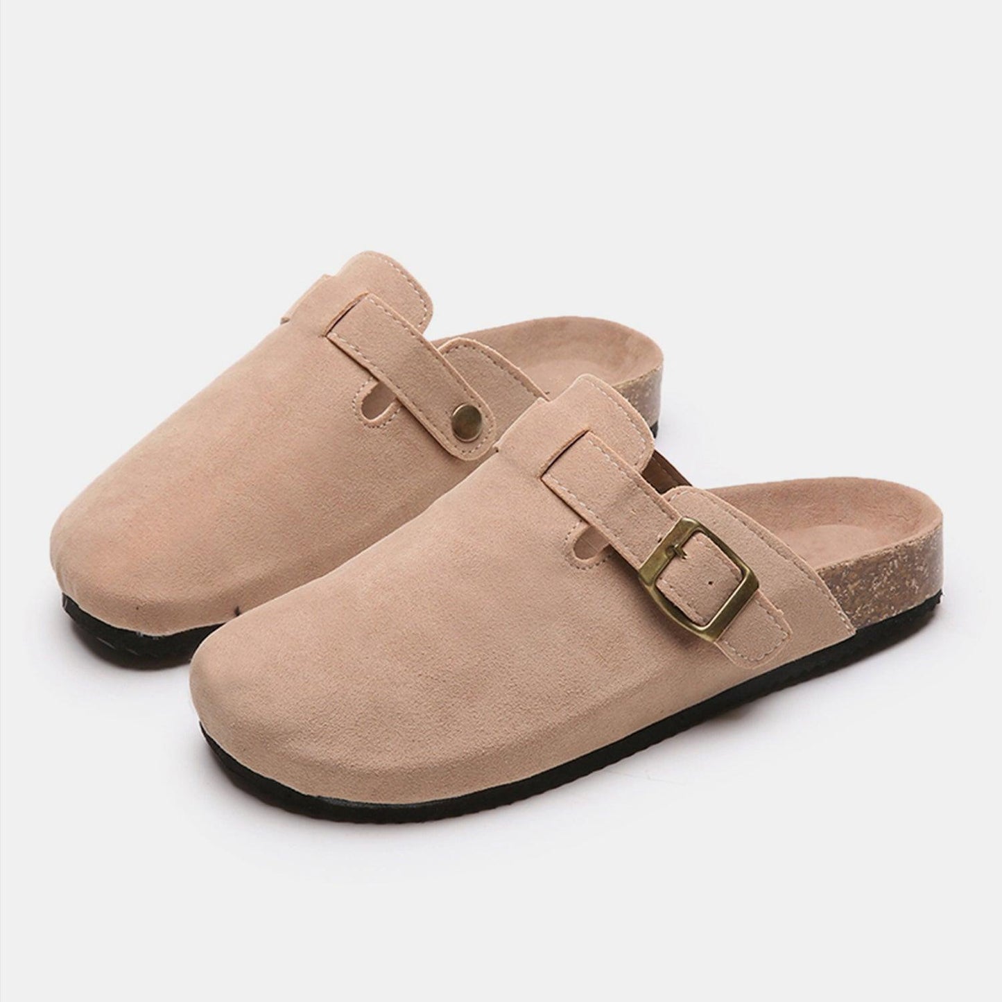 Suede Closed Toe Buckle Slide - Clothes For Her Online Store