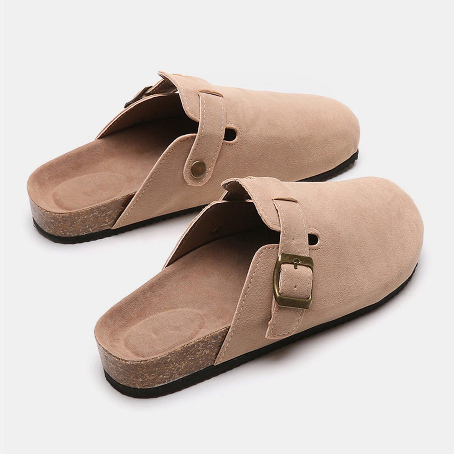 Suede Closed Toe Buckle Slide - Clothes For Her Online Store