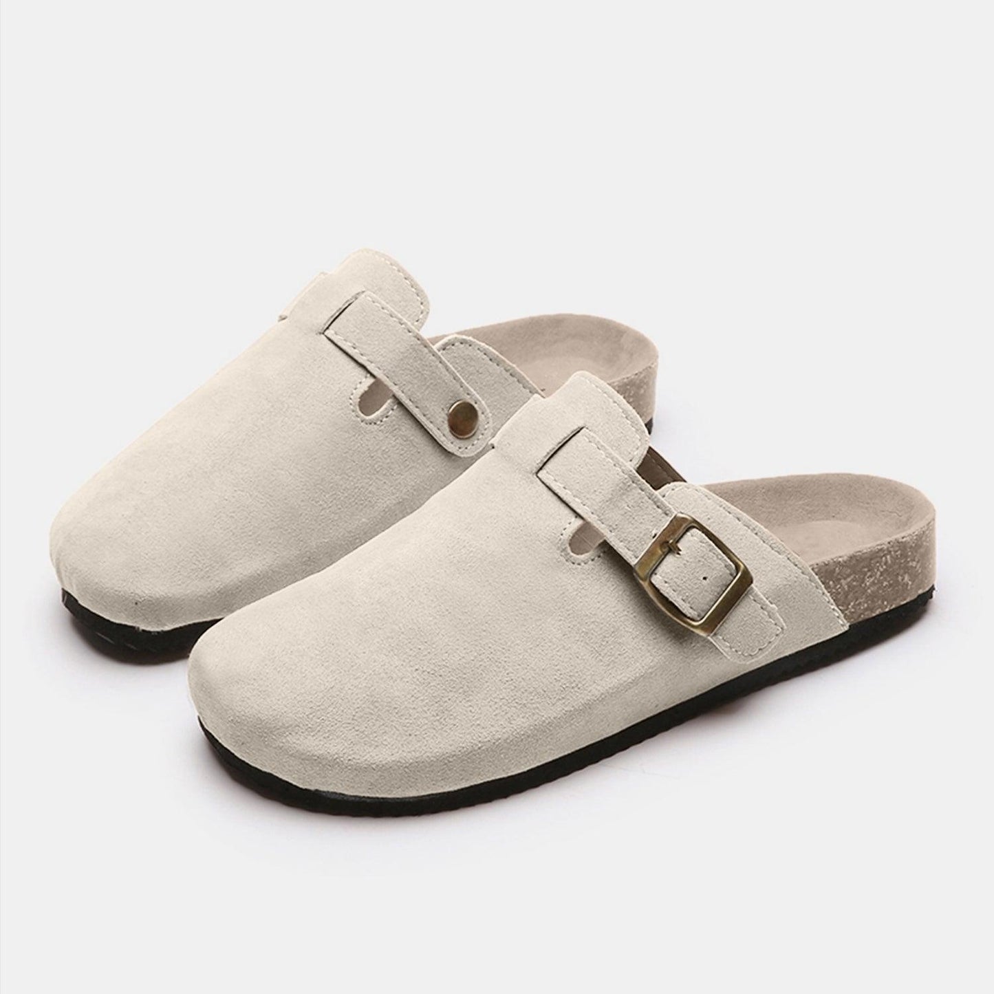 Suede Closed Toe Buckle Slide - Clothes For Her Online Store