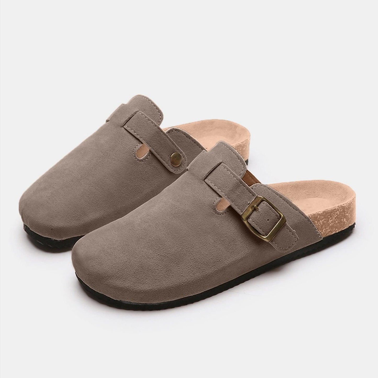 Suede Closed Toe Buckle Slide - Clothes For Her Online Store