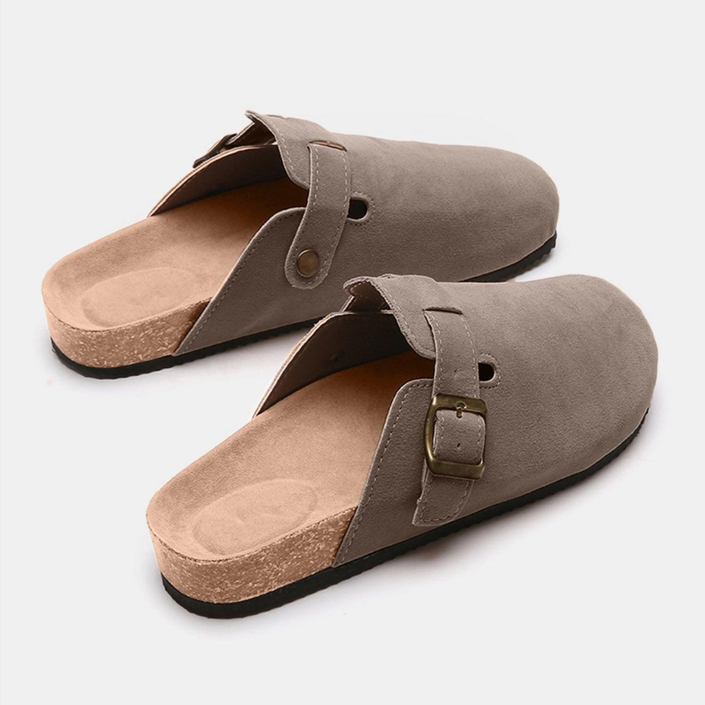 Suede Closed Toe Buckle Slide - Clothes For Her Online Store
