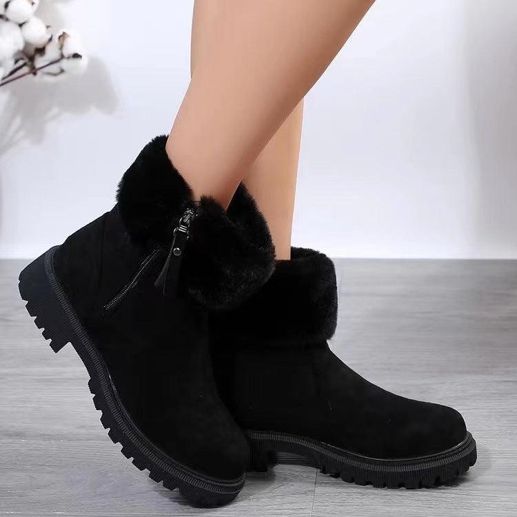 Suede Faux Fur Boots with Side Zipper - Clothes For Her Online Store