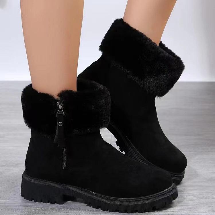 Suede Faux Fur Boots with Side Zipper - Clothes For Her Online Store