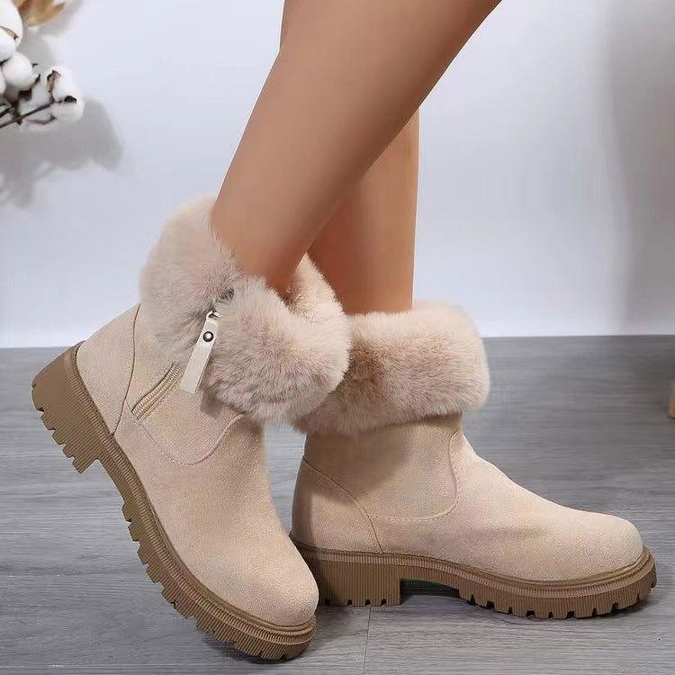 Suede Faux Fur Boots with Side Zipper - Clothes For Her Online Store