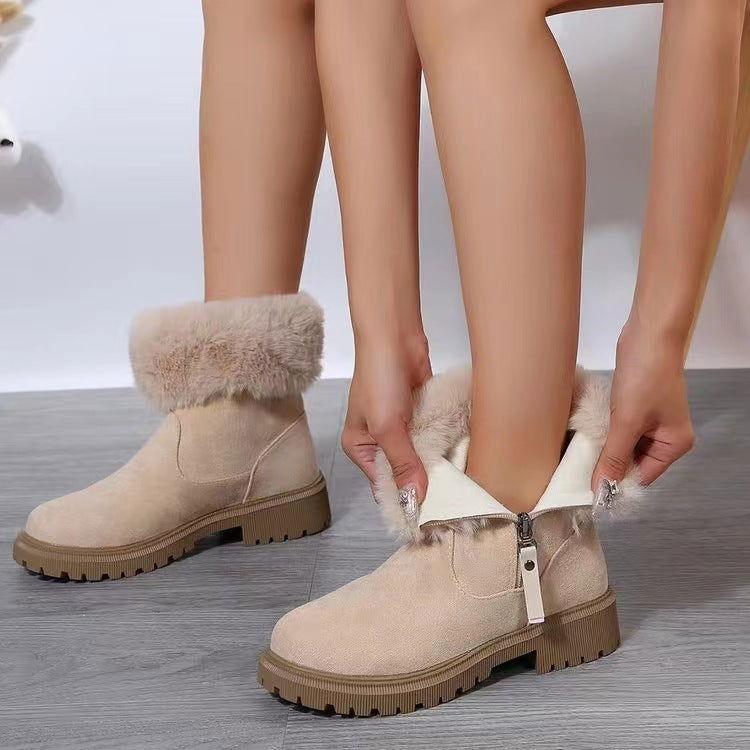 Suede Faux Fur Boots with Side Zipper - Clothes For Her Online Store