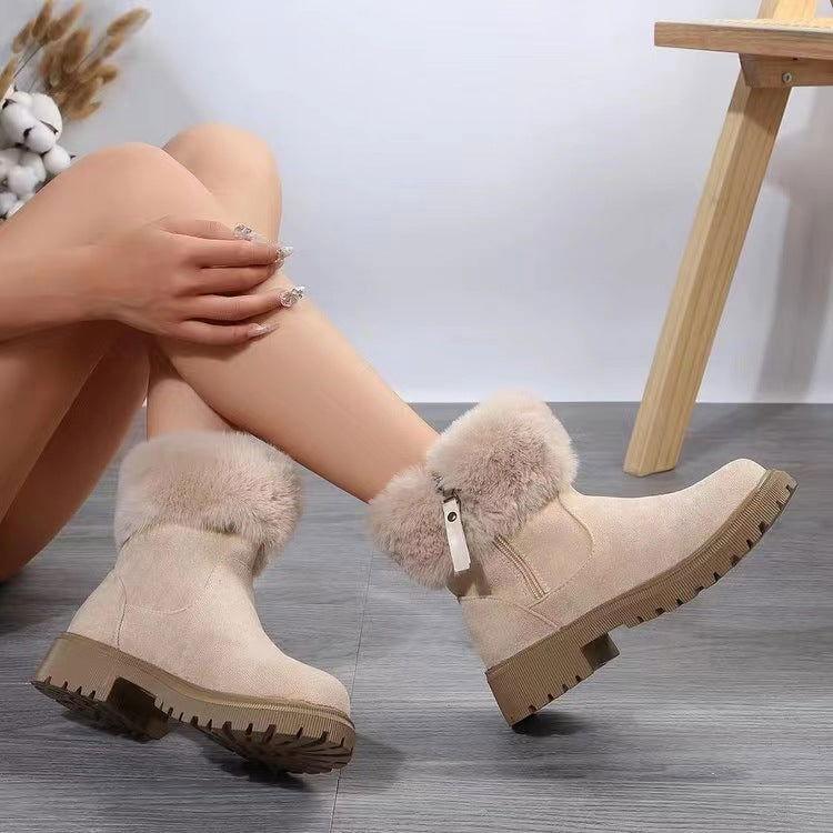 Suede Faux Fur Boots with Side Zipper - Clothes For Her Online Store