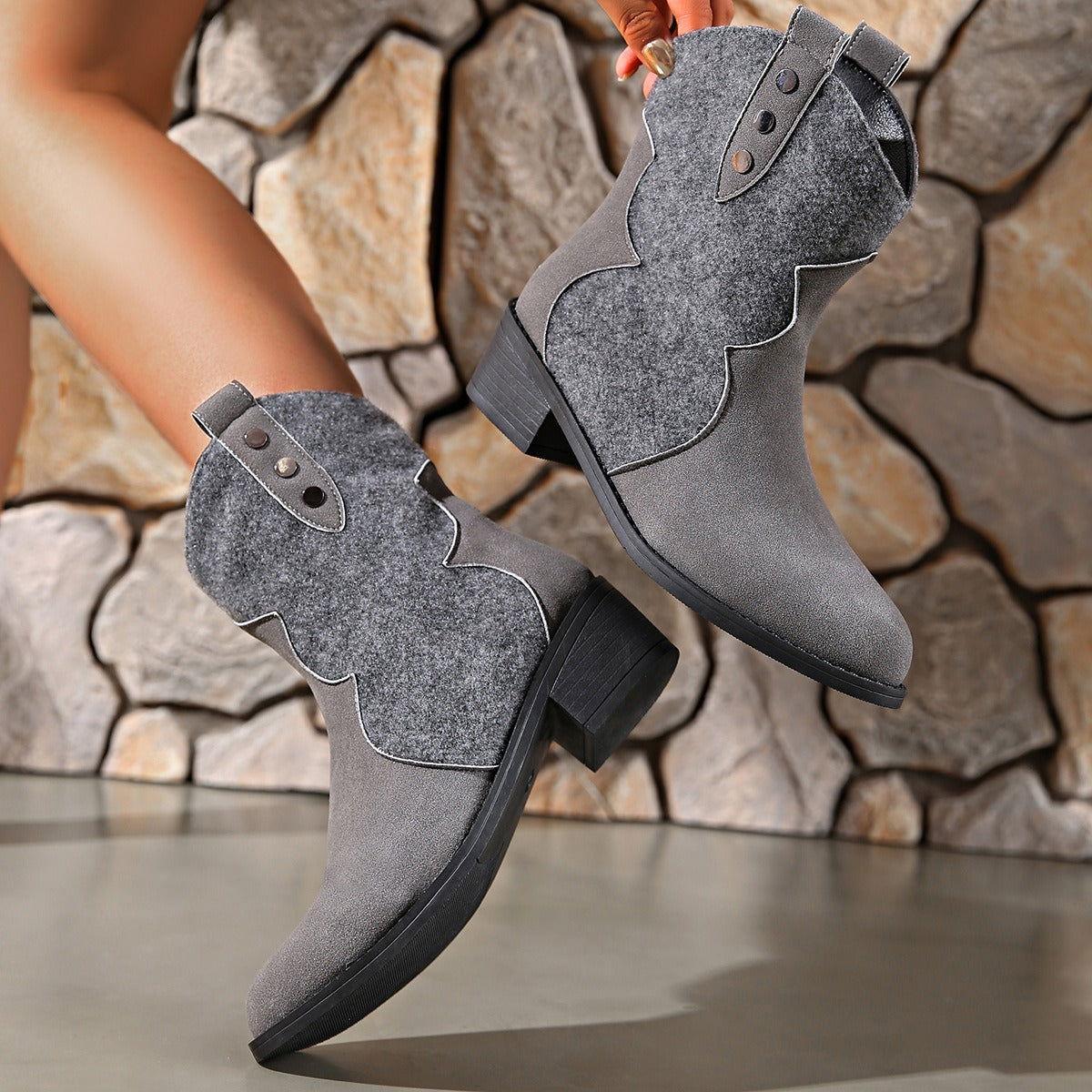 Suede Point Toe Block Heel Boots - Clothes For Her Online Store