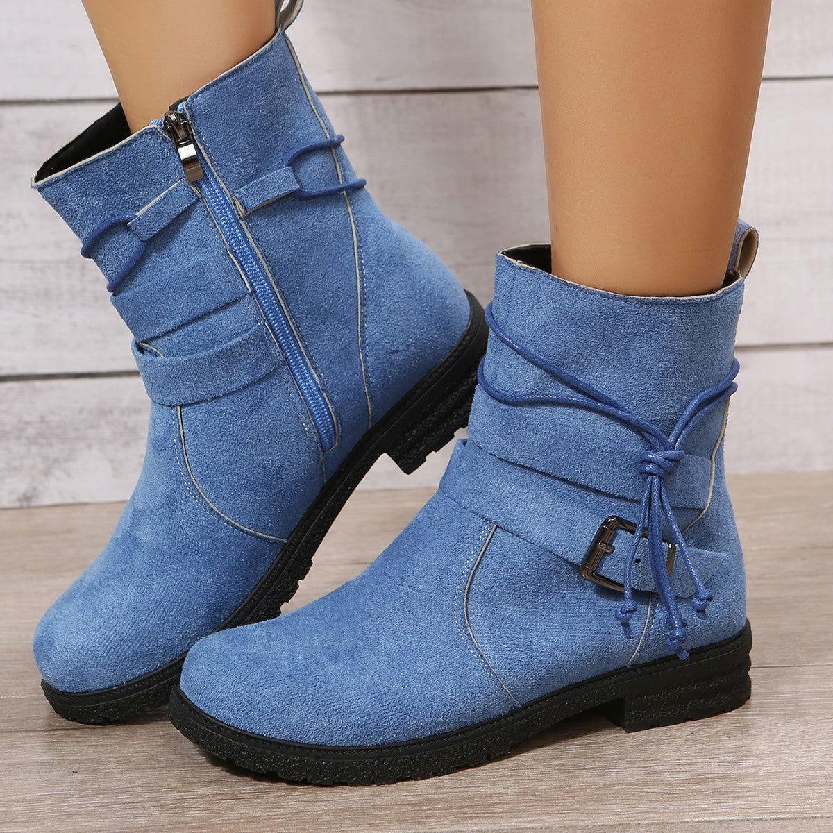 Suede Side Zip Round Toe Boots - Clothes For Her Online Store