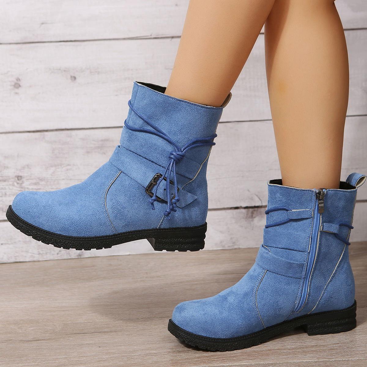 Suede Side Zip Round Toe Boots - Clothes For Her Online Store