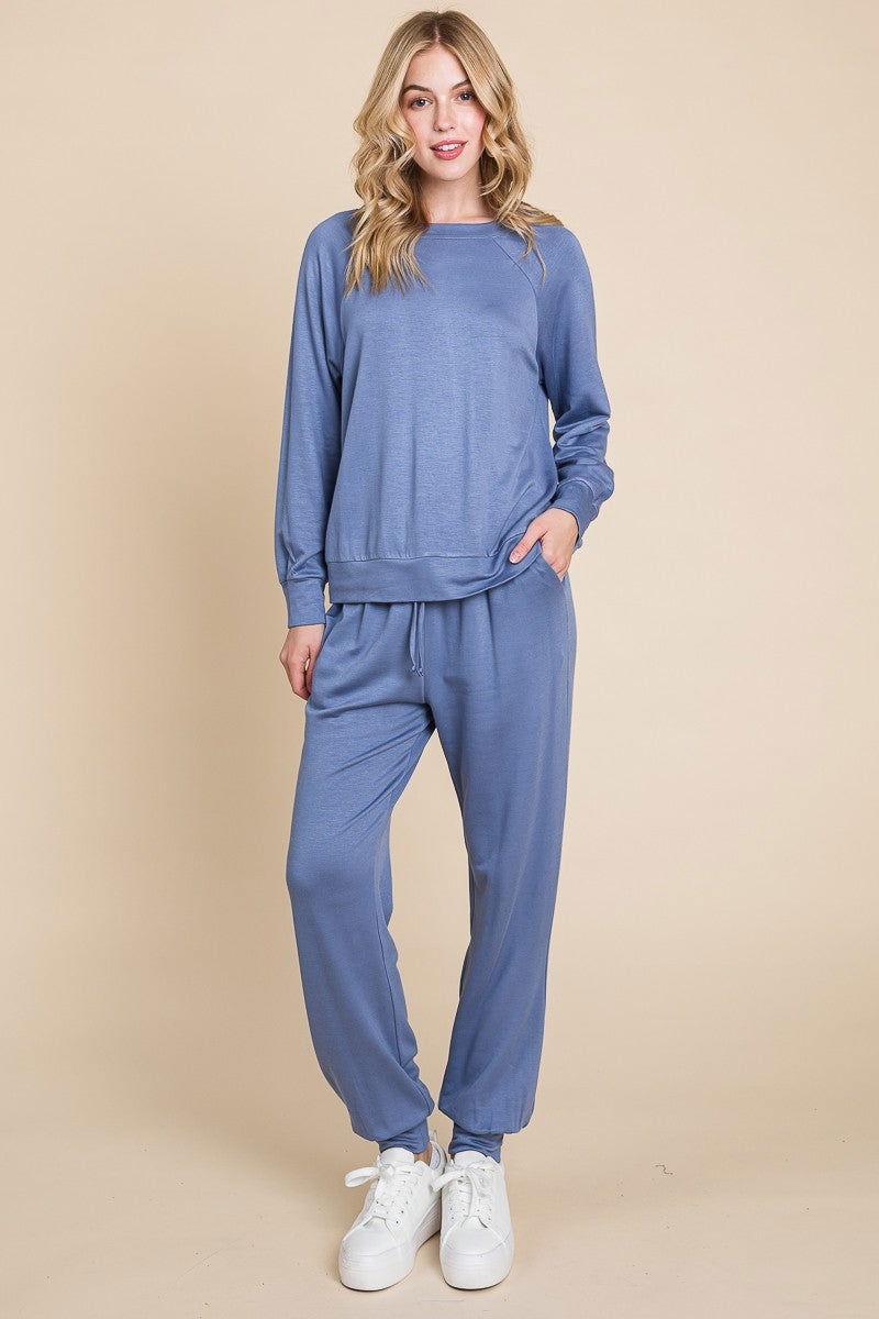 Super Lady Round Neck Raglan Sleeve Top and Pants Lounge Set - Clothes For Her Online Store
