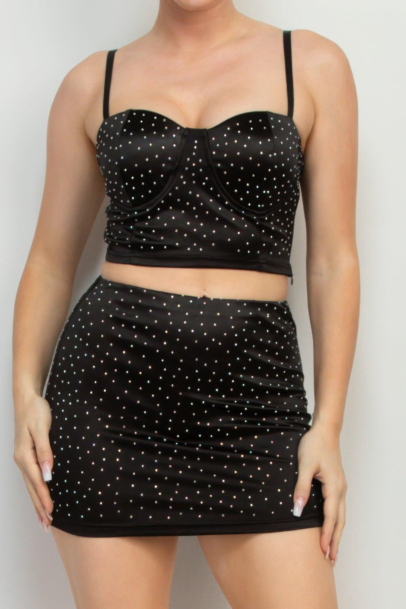 Sweetheart Bustier Rhinestones Crop Top - Clothes For Her Online Store