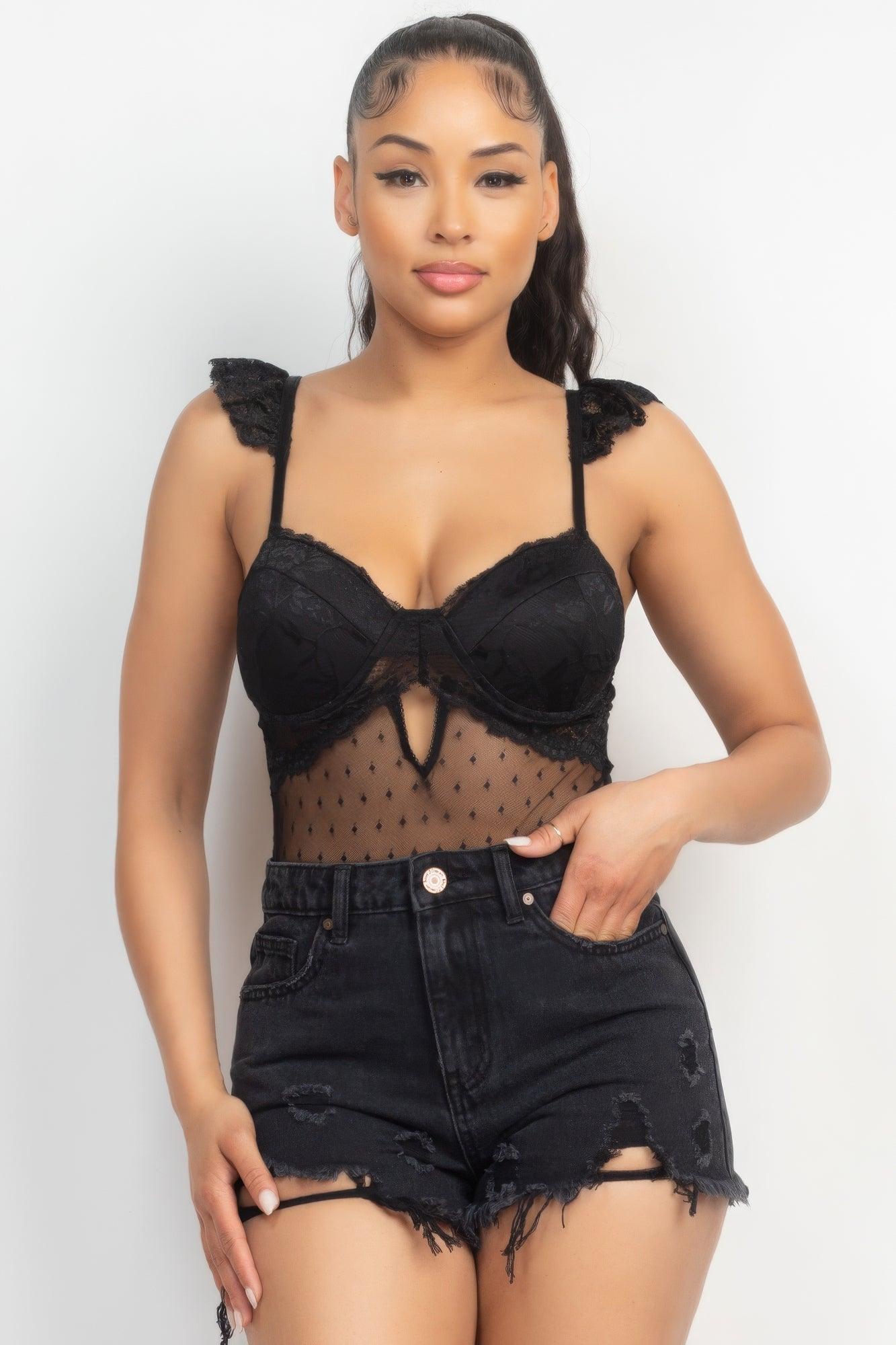 Sweetheart Cut-out Cami Ruffled Bodysuit - Clothes For Her Online Store