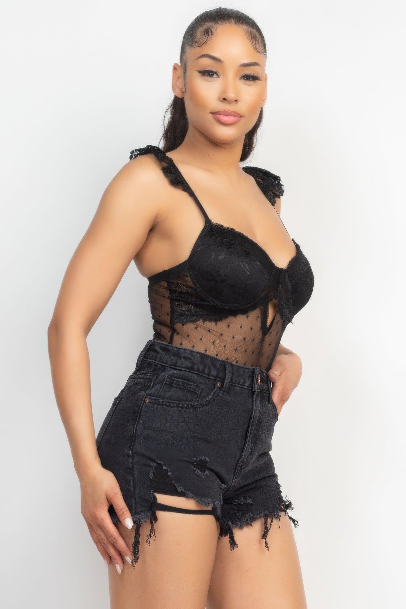 Sweetheart Cut-out Cami Ruffled Bodysuit - Clothes For Her Online Store