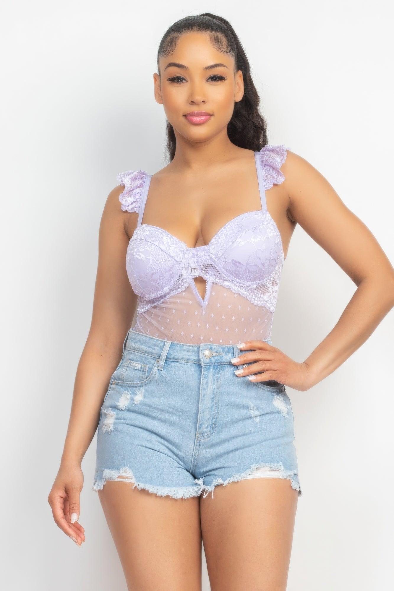 Sweetheart Cut-out Cami Ruffled Bodysuit - Clothes For Her Online Store